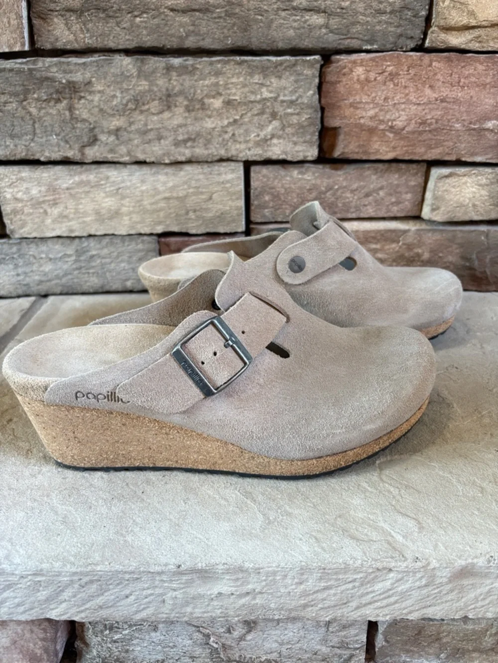 Papillio sz 41 taupe wedge slip on clogs/mules